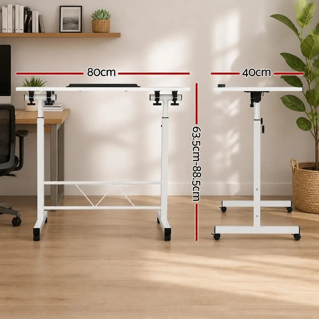 Mobile Laptop Desk 80CM Adjustable Height 360 Degree Tilting Desktop White