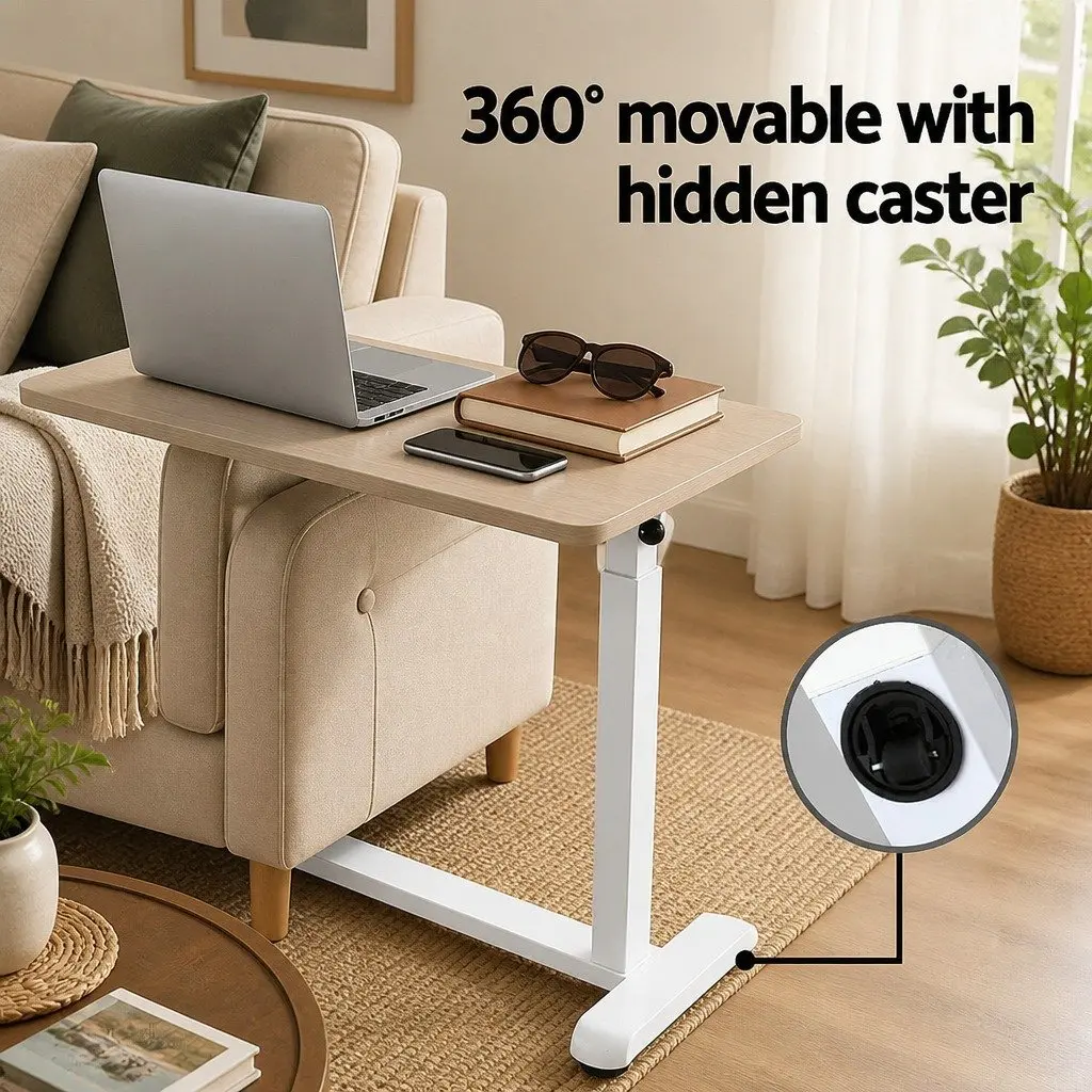 Height Adjustable Mobile Laptop Desk 70cm Pneumatic Adjustment Smooth Rolling Wheels