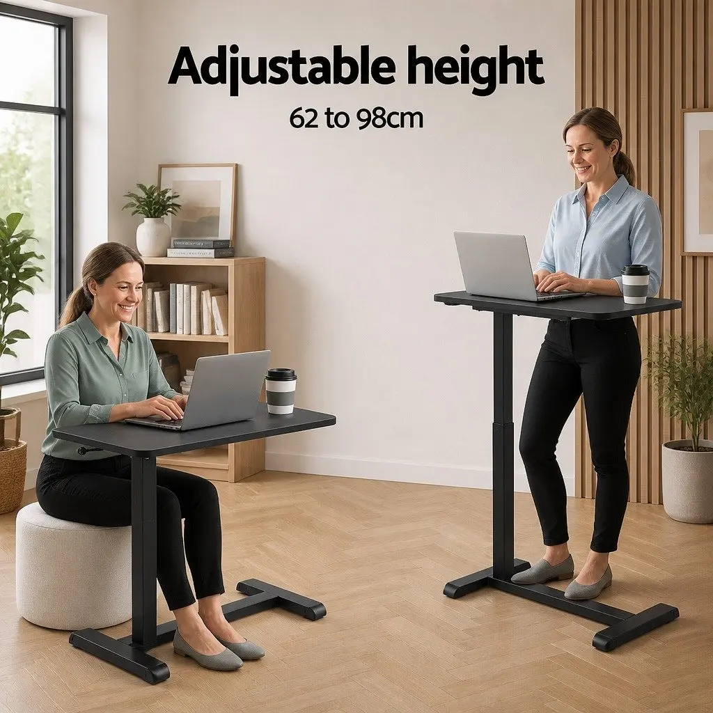 Height Adjustable Mobile Laptop Desk 70CM Black Pneumatic Hand-Control Adjustment
