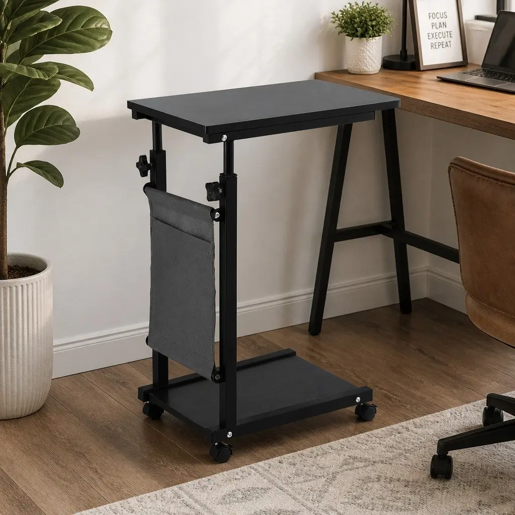 Mobile Laptop Desk 48CM Height Adjustable Portable Workstation with Castor Wheels