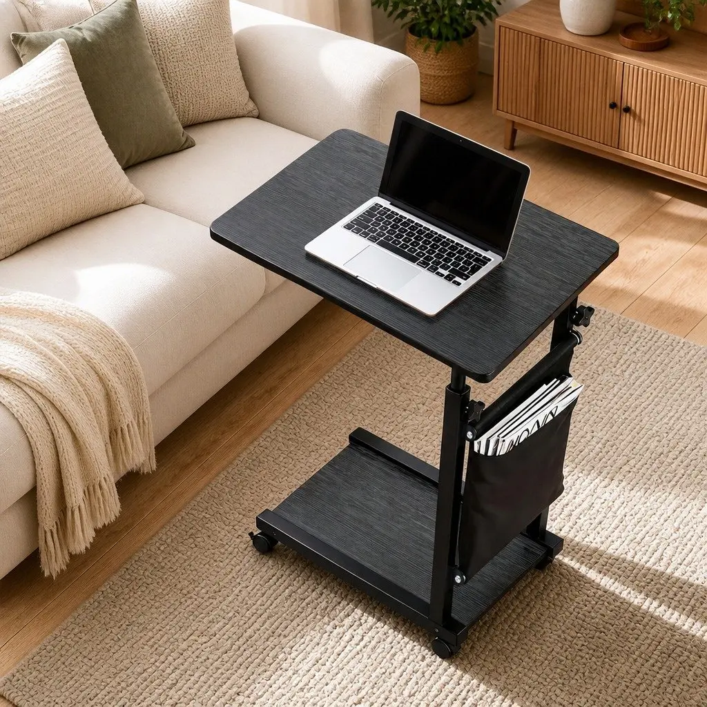 Mobile Laptop Desk 48CM Height Adjustable Portable Workstation with Castor Wheels