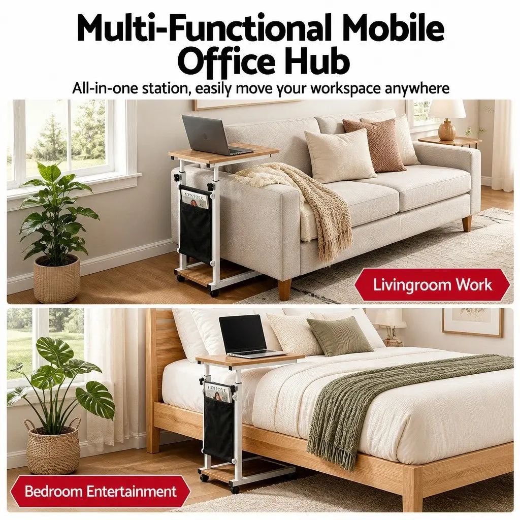 Mobile Laptop Desk Height Adjustable Portable Workstation with Wheels