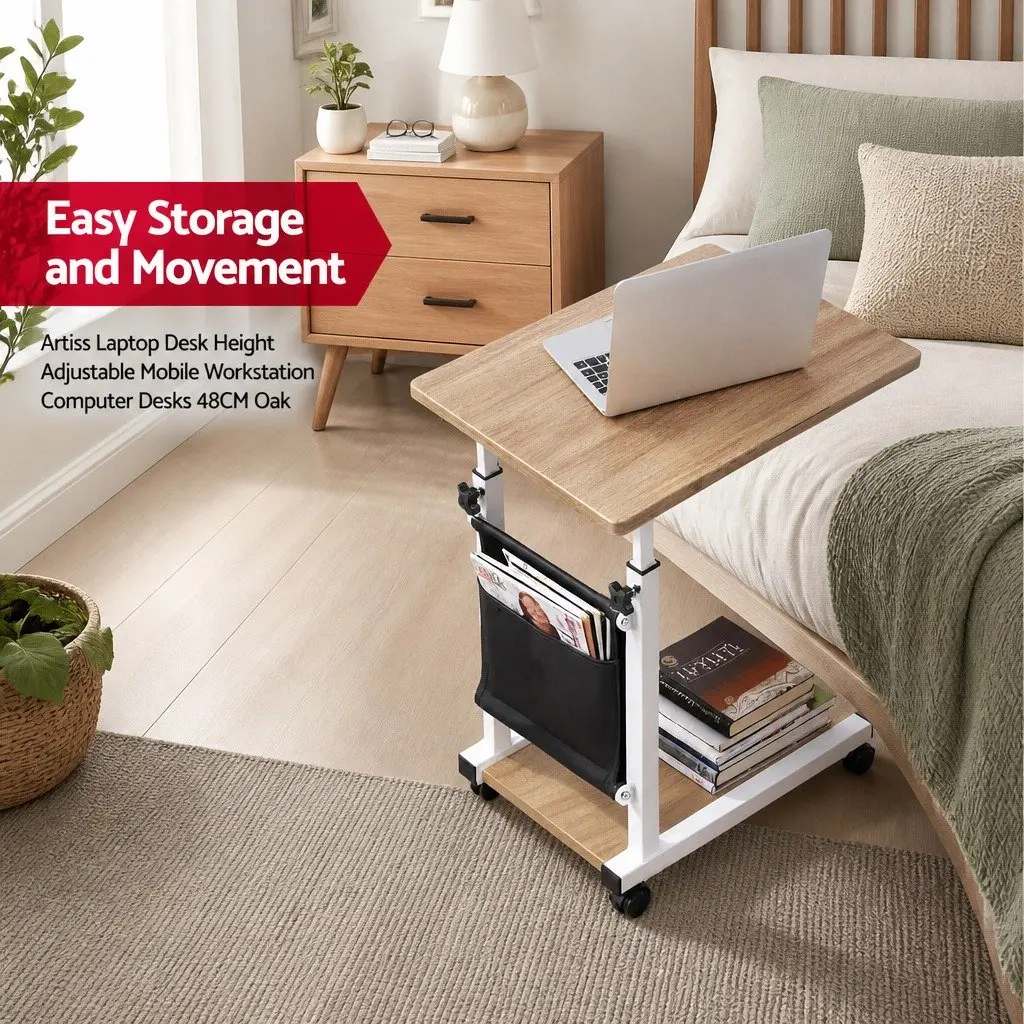Mobile Laptop Desk Height Adjustable Portable Workstation with Wheels