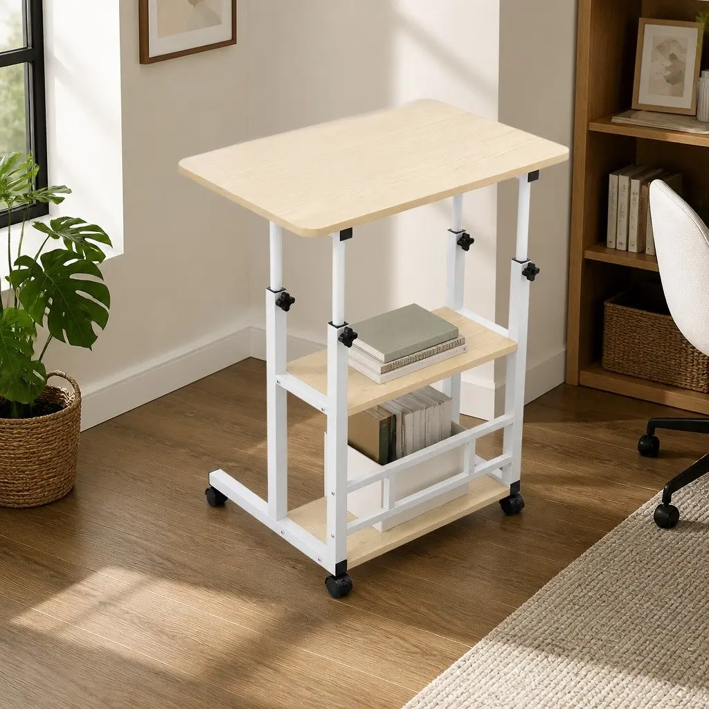 Mobile Laptop Desk 60CM Height Adjustable Portable Workstation with Lockable Caster Wheels