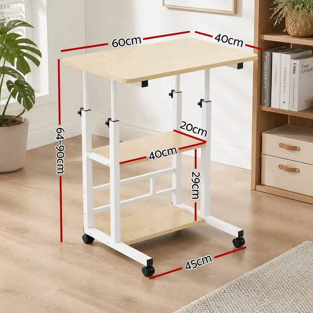 Mobile Laptop Desk 60CM Height Adjustable Portable Workstation with Lockable Caster Wheels