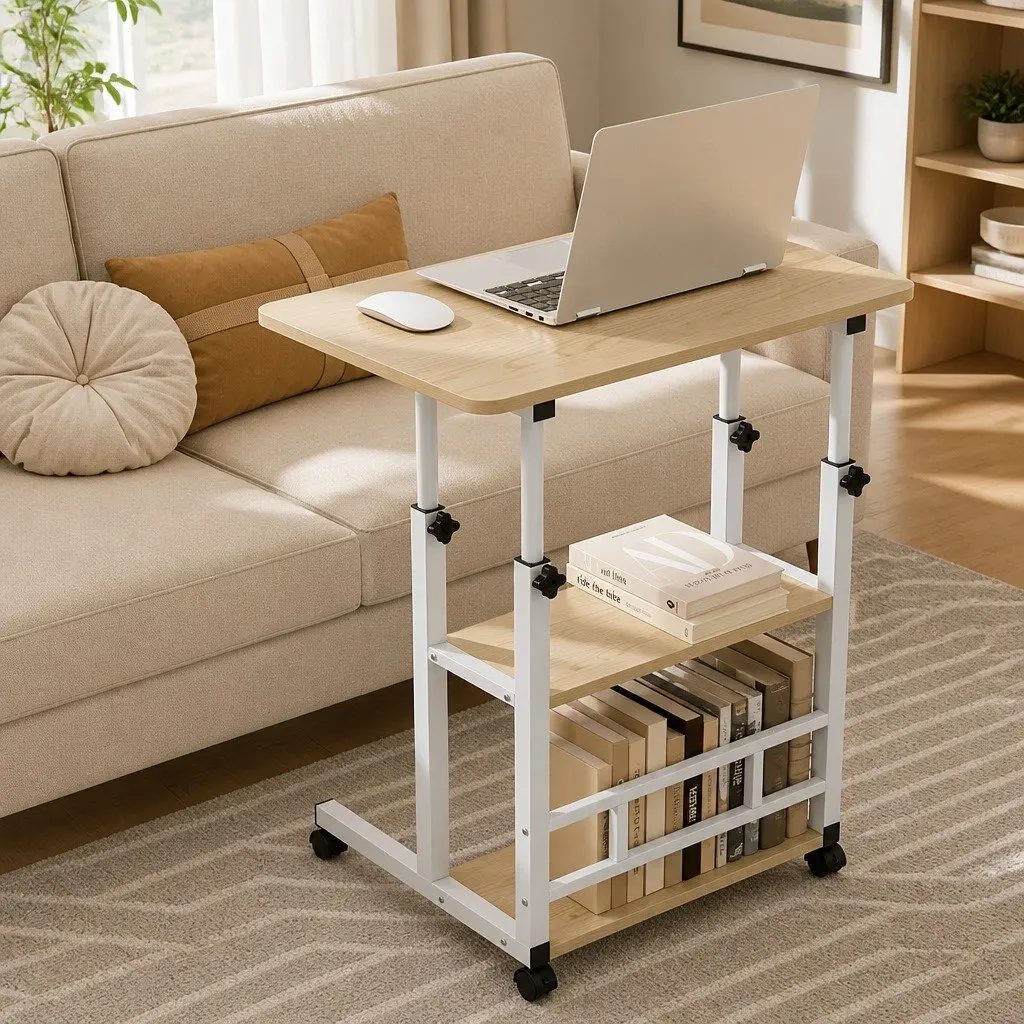 Mobile Laptop Desk 60CM Height Adjustable Portable Workstation with Lockable Caster Wheels