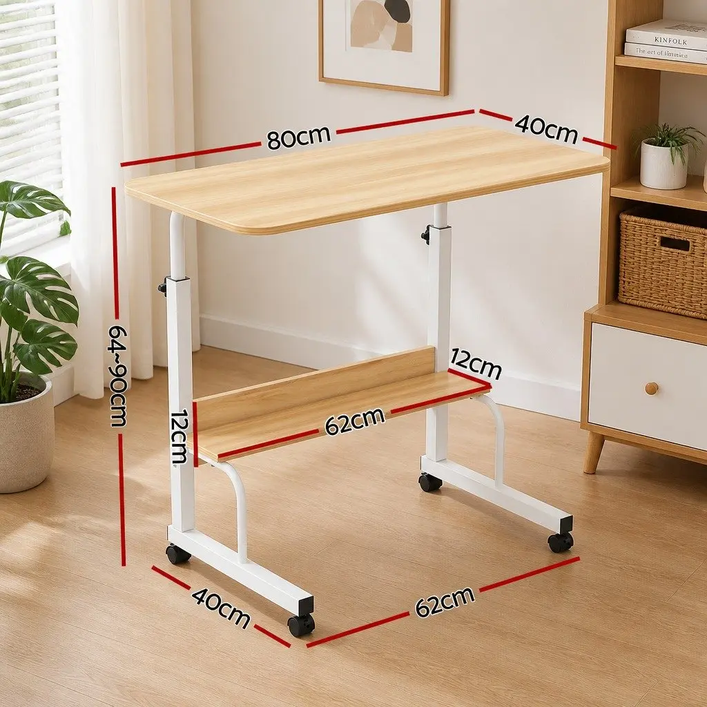 Height Adjustable Portable Laptop Desk with Caster Wheels and Open Storage Shelf for Flexible Workstation Use