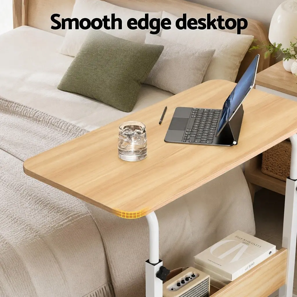 Height Adjustable Portable Laptop Desk with Caster Wheels and Open Storage Shelf for Flexible Workstation Use