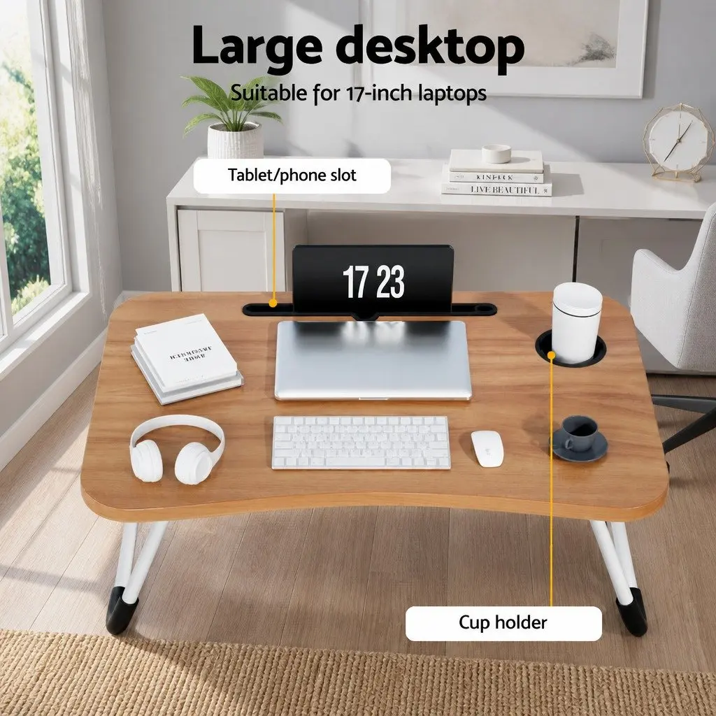 Laptop Desk Table Foldable Stand Portable Adjustable for 17 Inch Laptops Pine