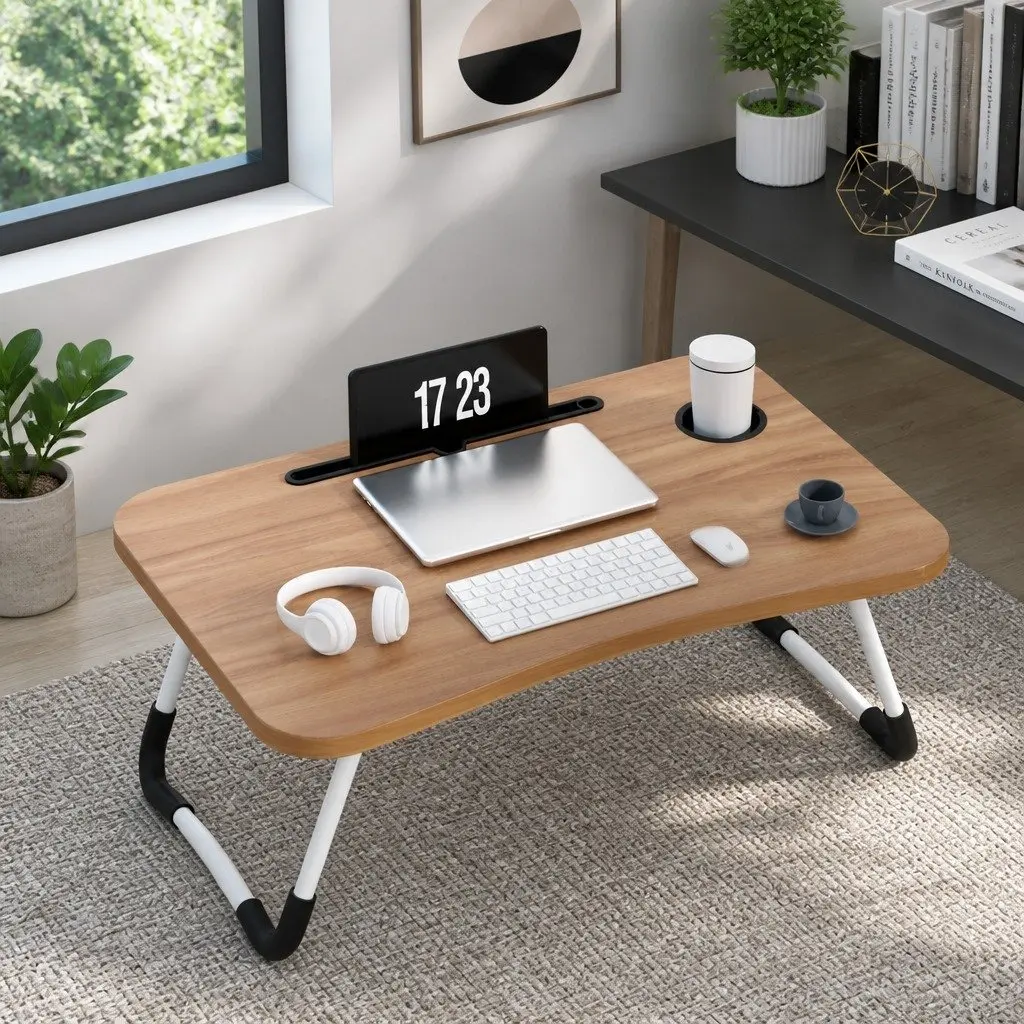 Laptop Desk Table Foldable Stand Portable Adjustable for 17 Inch Laptops Pine