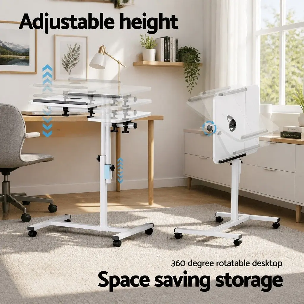 Mobile Laptop Desk 60CM Adjustable Height Swivel with Cooling Fan