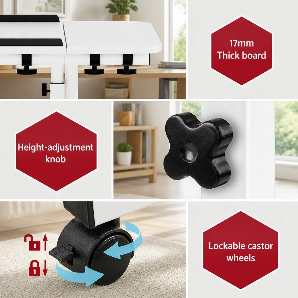 Mobile Laptop Desk 60CM Adjustable Height Swivel with Cooling Fan