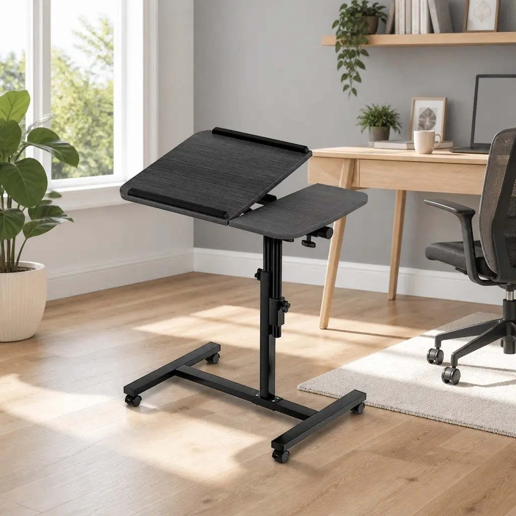Laptop Desk Stand 60CM Adjustable Height Rotating Tilting Mobile with Caster