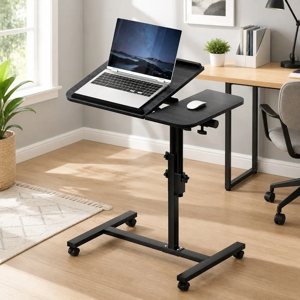 Laptop Desk Stand 60CM Adjustable Height Rotating Tilting Mobile with Caster