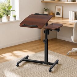 Mobile Laptop Desk 360° Rotating Stand Adjustable Height Tilt Lockable Wheels