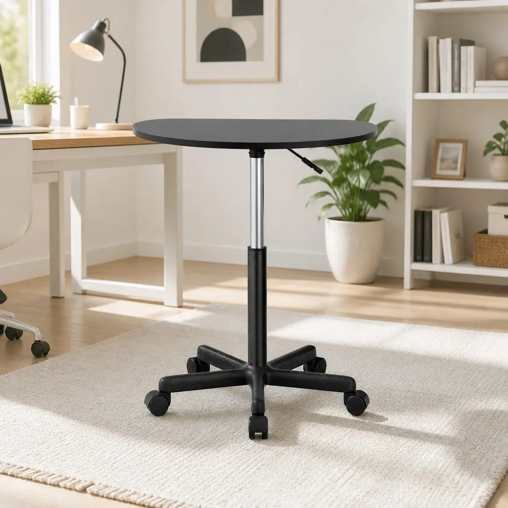 Portable Height Adjustable Laptop Desk 60cm Black with Caster Wheels