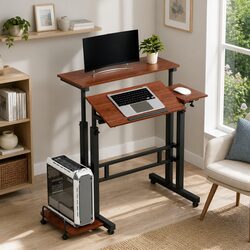 Mobile Twin Laptop Desk Adjustable Height Tilt Portable Standing Work Table