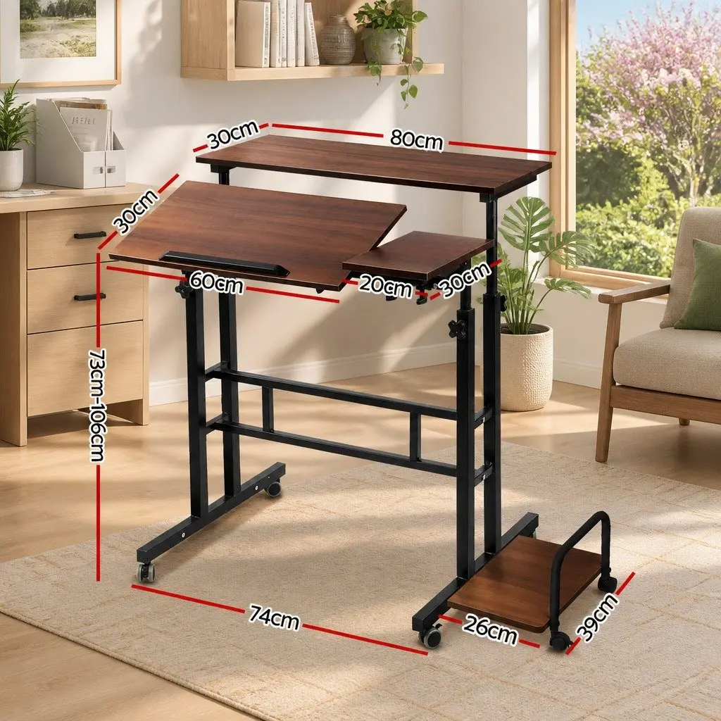 Mobile Twin Laptop Desk Adjustable Height Tilt Portable Work Table