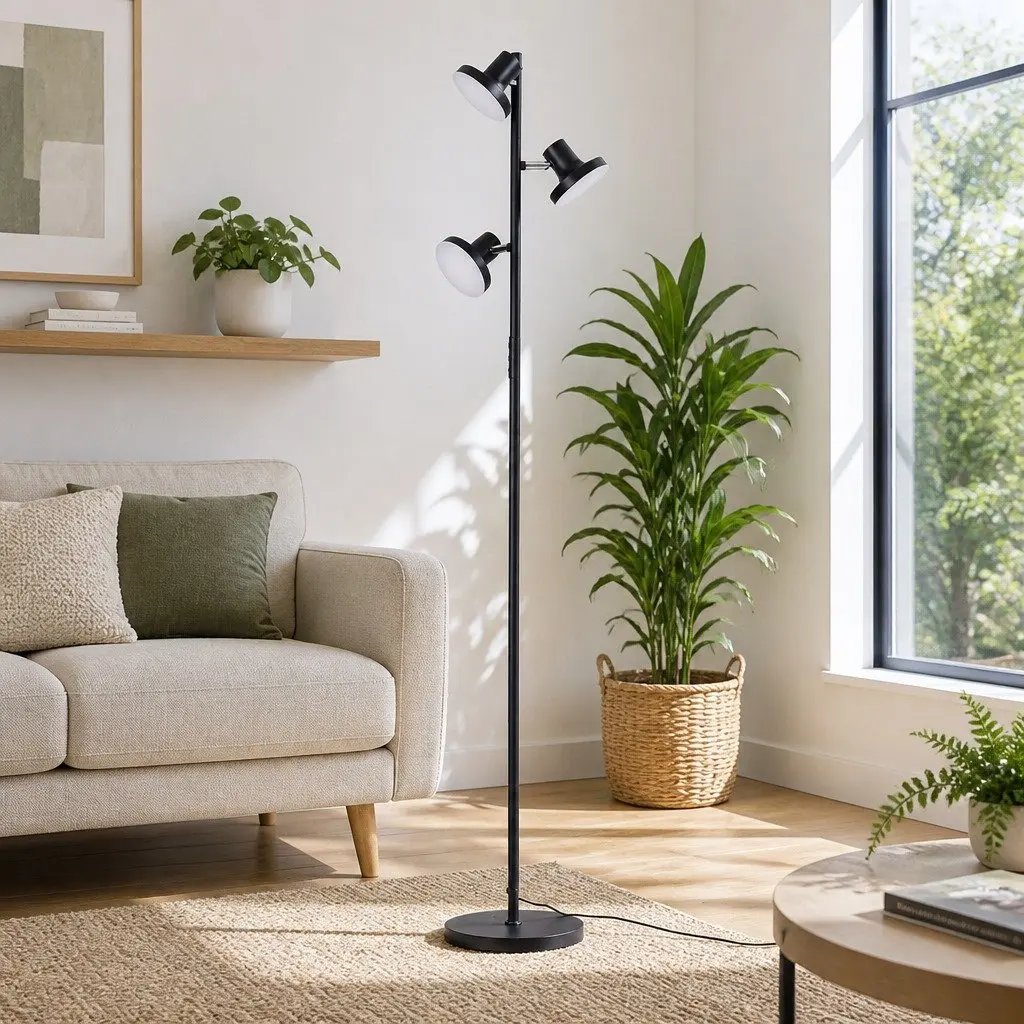 3-Head LED Floor Lamp 36W Dimmable Adjustable Spotlight Remote Control Touch Pole