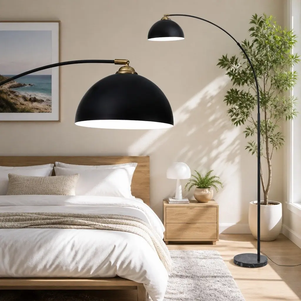 Arched Floor Lamp 167cm Black Marble Base Adjustable Height Task Light