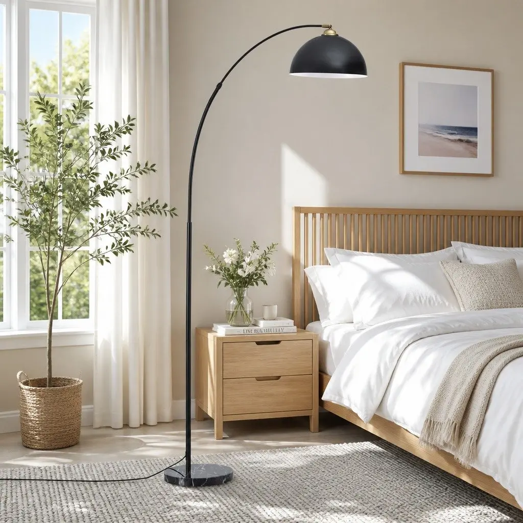 Arched Floor Lamp 167cm Black Marble Base Adjustable Height Task Light
