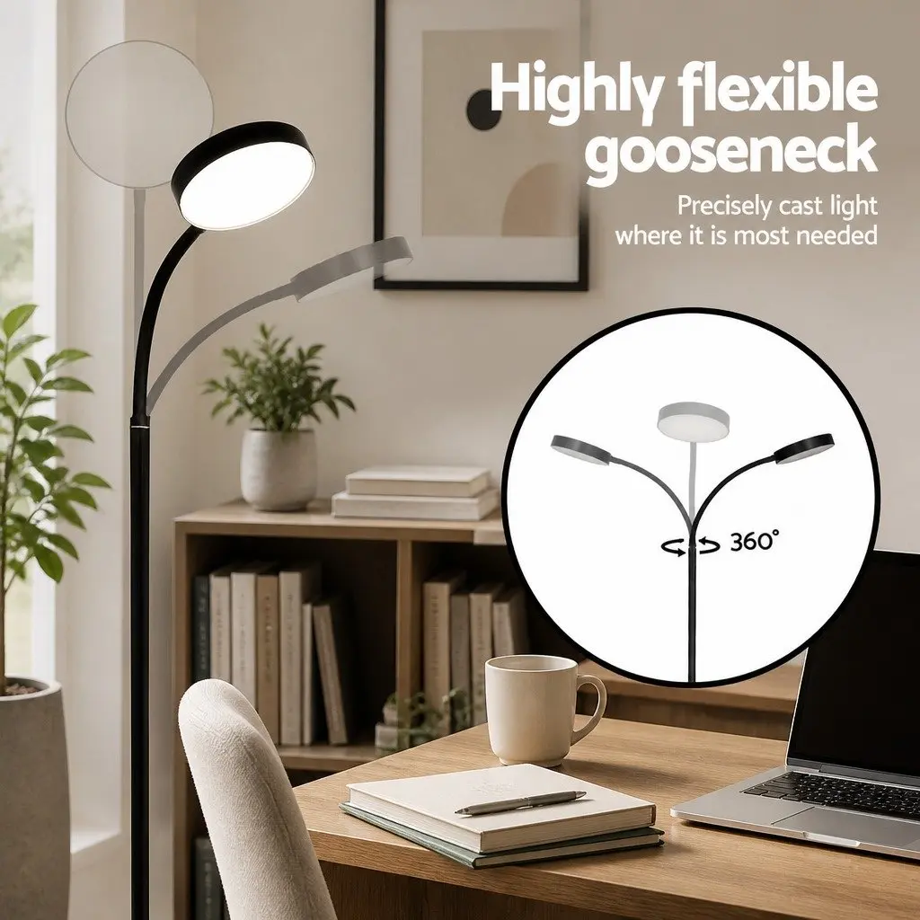 LED Floor Lamp 1.5m Remote Control Adjustable Brightness Colour Temperature 3000-6500K 360-degree Gooseneck Stable Base