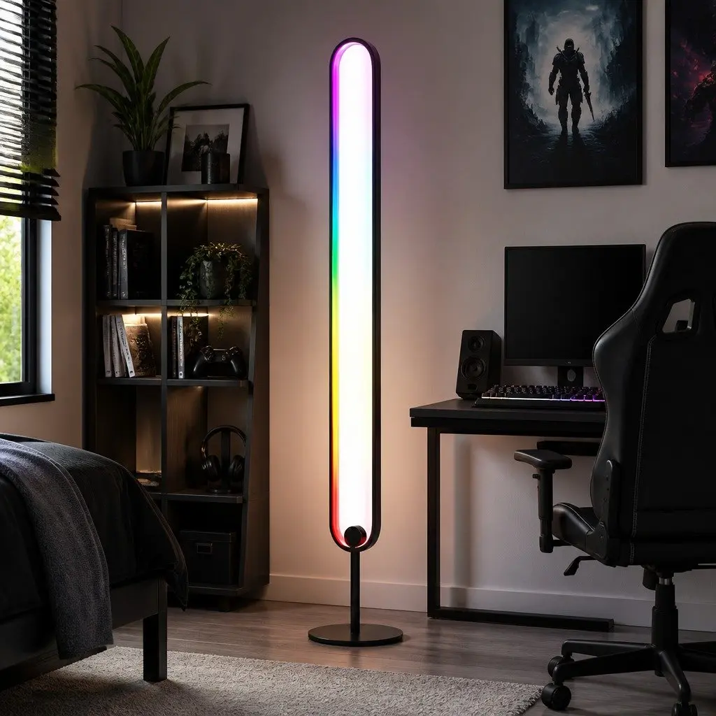 RGB LED Floor Lamp 1.18M Remote Control Corner Light Black