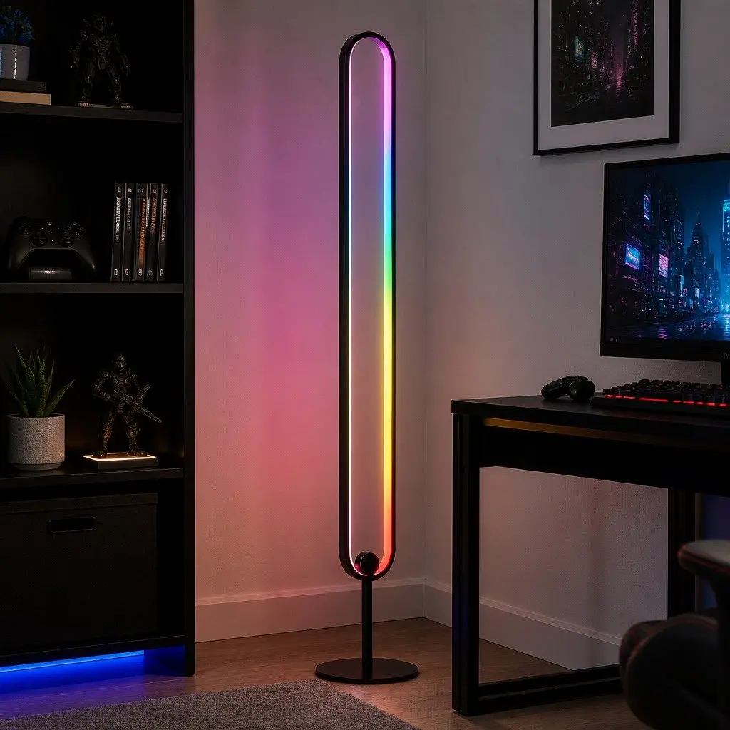 RGB LED Floor Lamp 1.18M Remote Control Corner Light Black