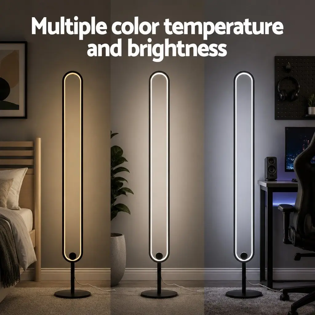 RGB LED Floor Lamp 1.18M Remote Control Corner Light Black