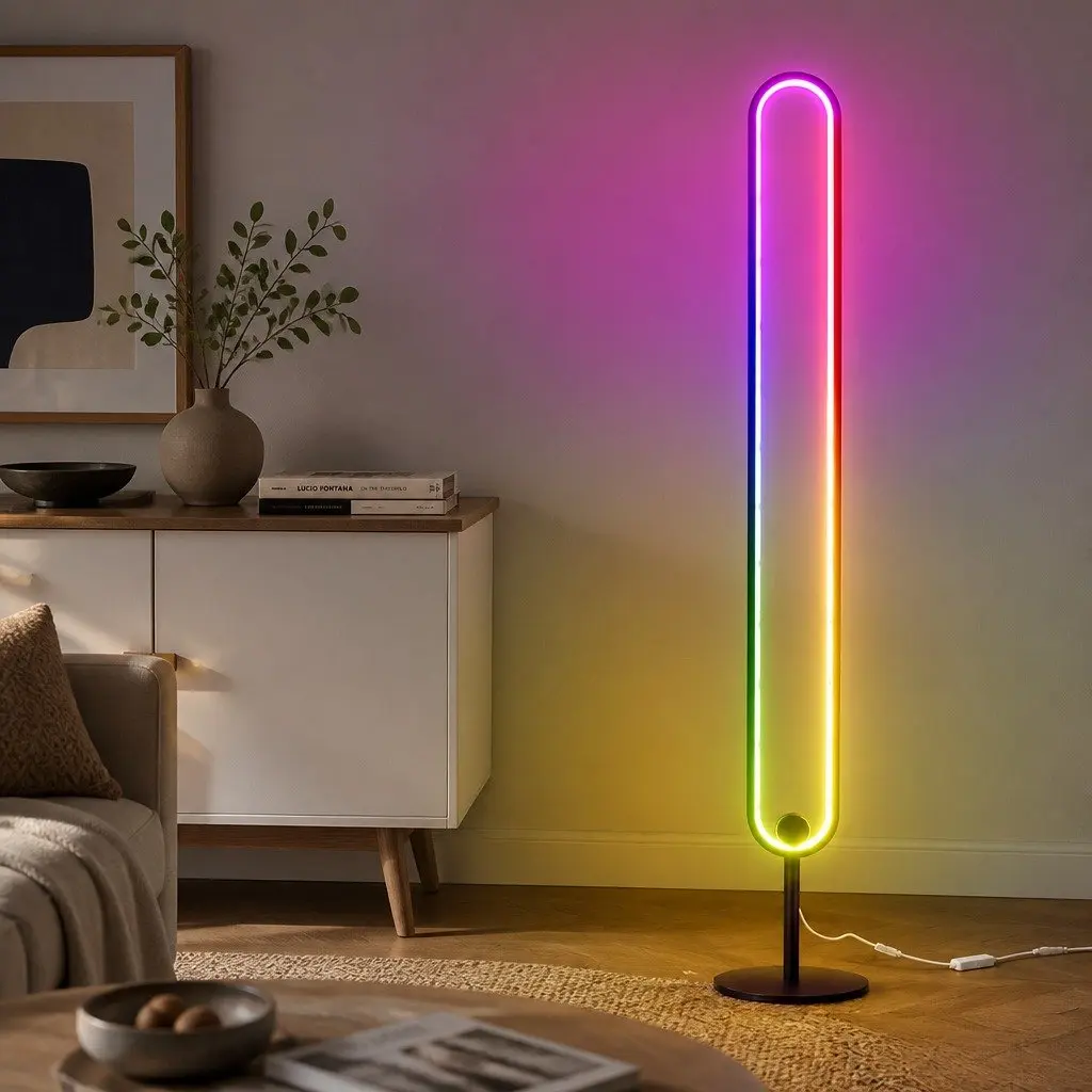 RGB LED Floor Lamp 1.18M Remote Control Corner Light Black