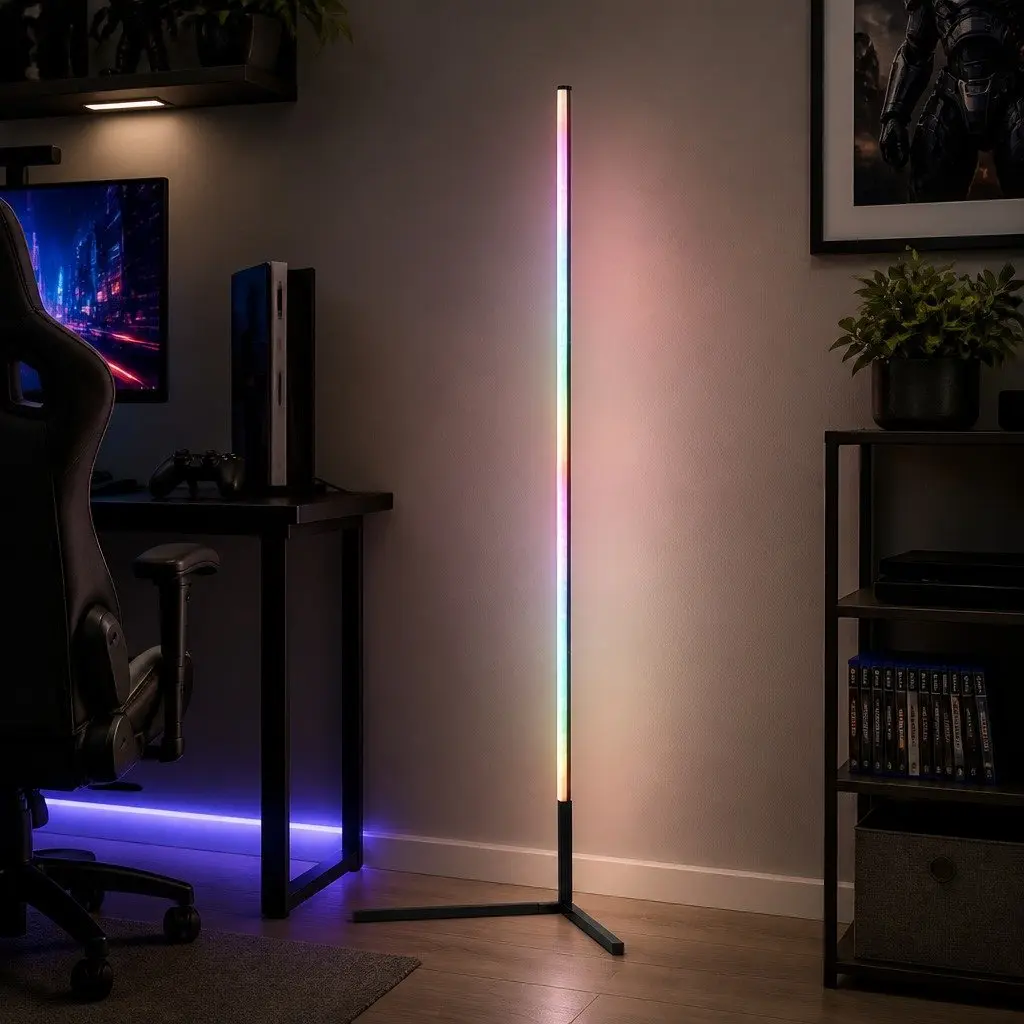 RGB LED Floor Lamp 150cm Remote Control Adjustable Brightness Black