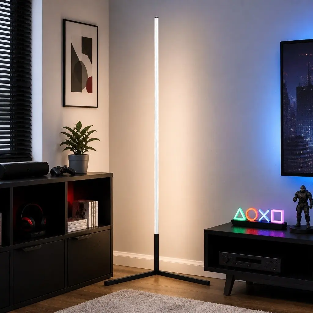 RGB LED Floor Lamp 150cm Remote Control Adjustable Brightness Black