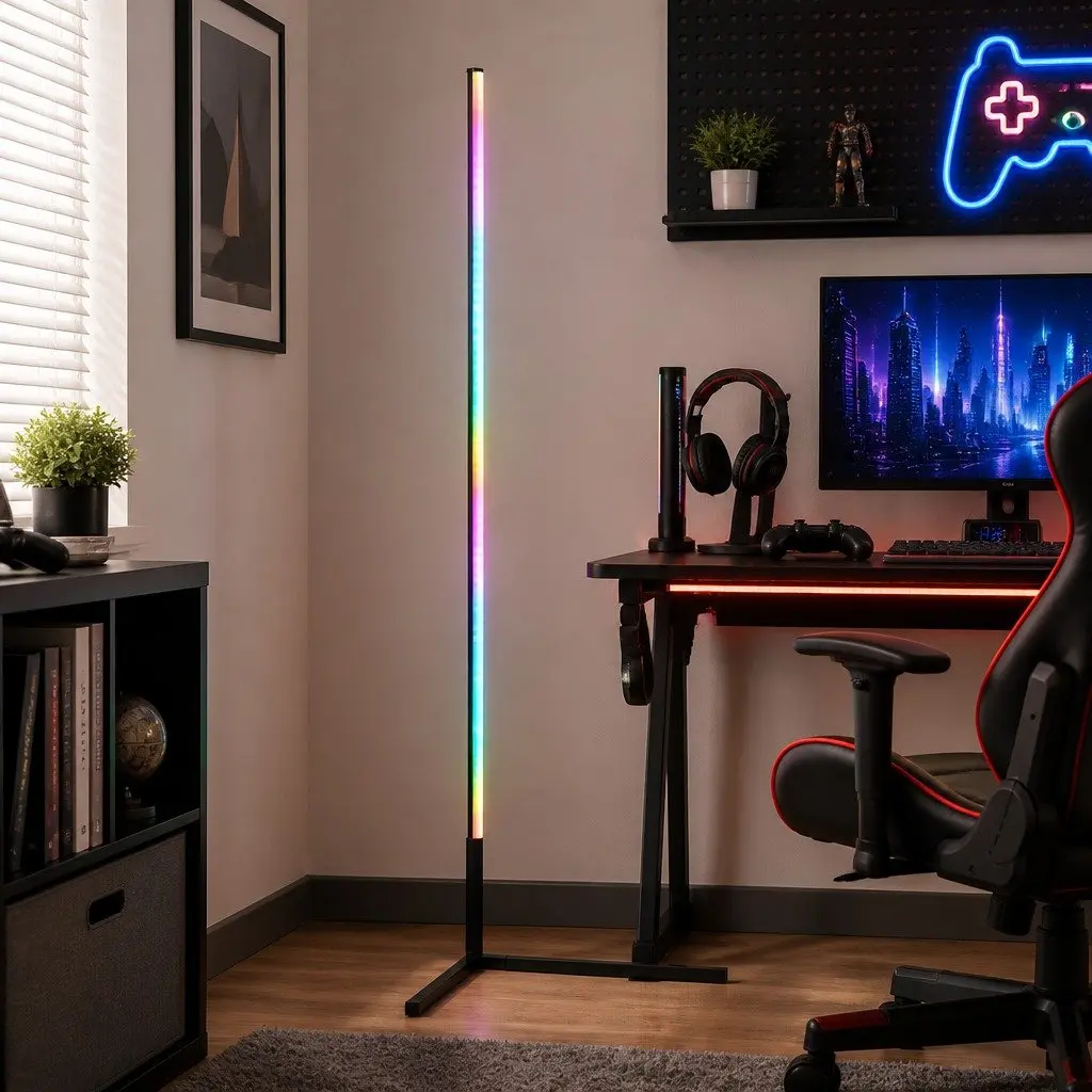 RGB LED Floor Lamp 150cm Remote Control Adjustable Brightness Black