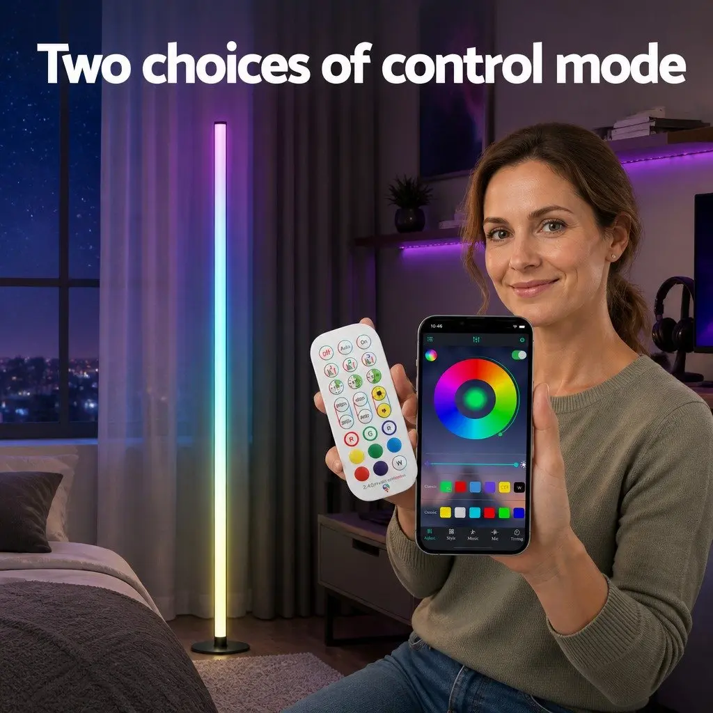 RGB LED Floor Lamp 150cm Remote Control Adjustable Brightness Black