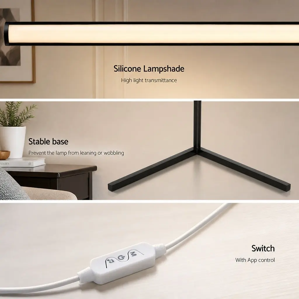 RGB LED Floor Lamp 150cm Remote Control Adjustable Brightness Black