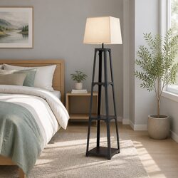 Floor Lamp with 3 Tier Shelf Storage E27 LED Stand Living Room Bedroom Black