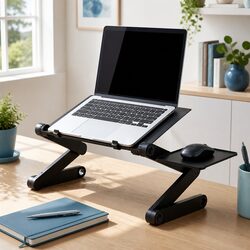 Laptop Stand Aluminium Foldable Computer Riser Portable Desk Bed Tray Black