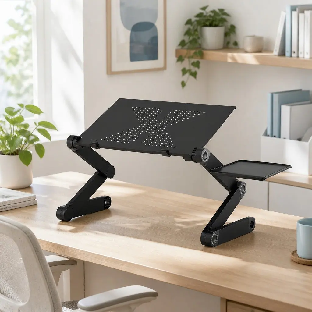 Laptop Stand Aluminium Foldable Portable Desk Bed Tray Adjustable Height and Angle Black