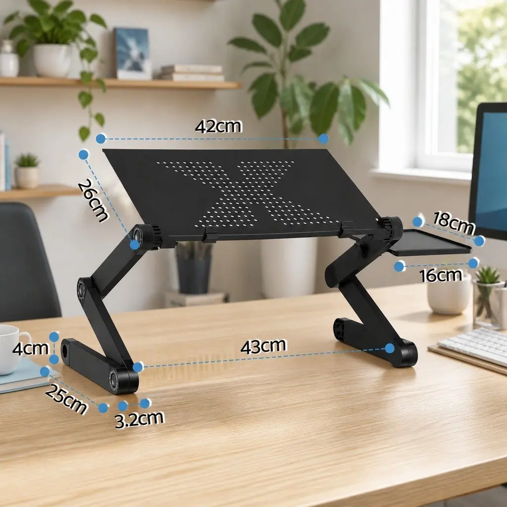 Laptop Stand Aluminium Foldable Portable Desk Bed Tray Adjustable Height and Angle Black
