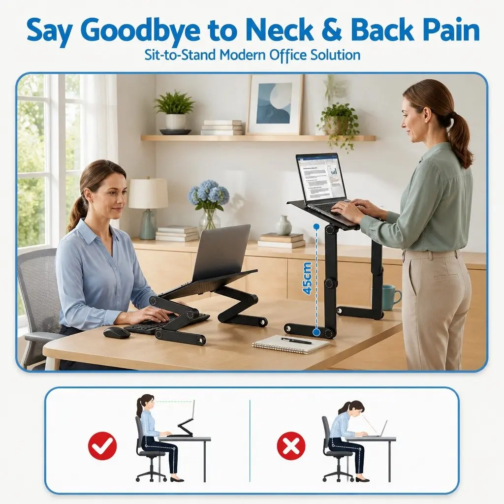 Laptop Stand Aluminium Foldable Portable Desk Bed Tray Adjustable Height and Angle Black