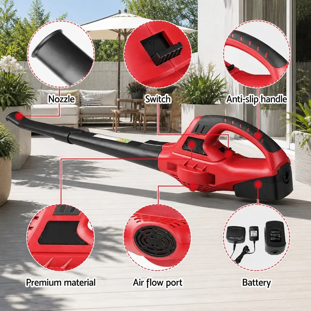 Cordless Leaf Blower 20V Lightweight Dual-Speed Nozzle Electric Garden Tool