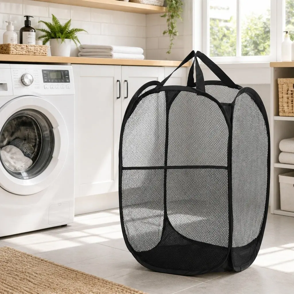 Foldable Laundry Basket Hamper Storage Organiser Black 2 Pack Ventilated
