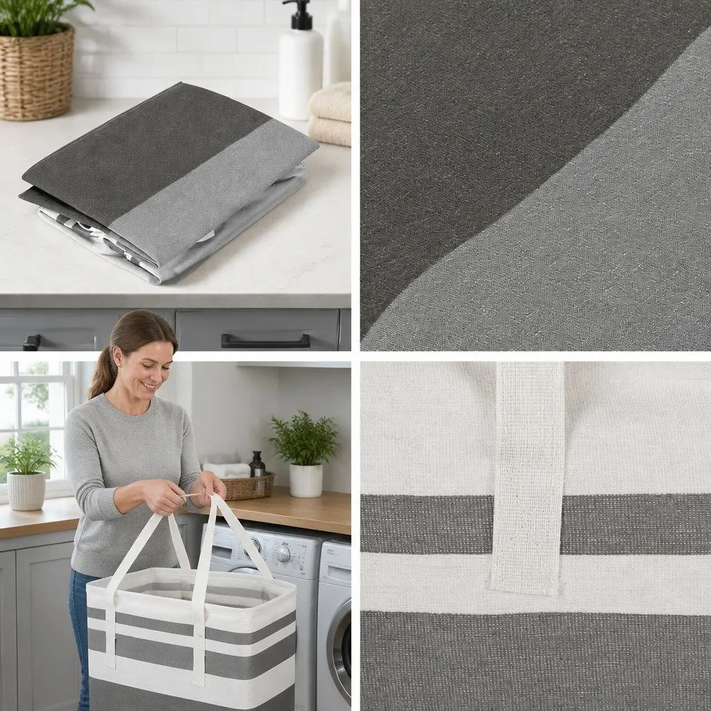 Foldable Laundry Basket Hamper Storage Organiser Lightweight Carry Handles Grey