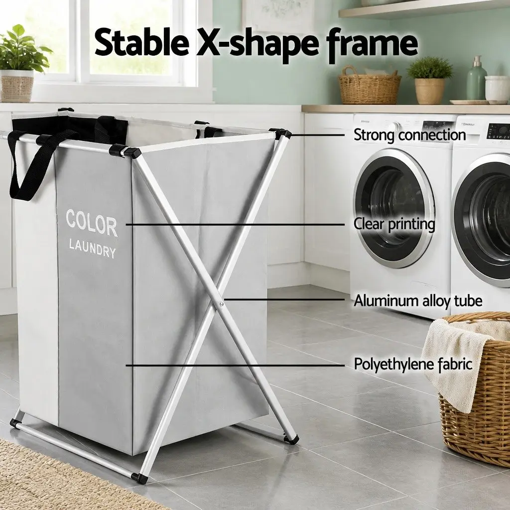 Large Foldable Laundry Basket 3 Compartment Clothes Organizer with Durable Frame and Easy Carry Handle