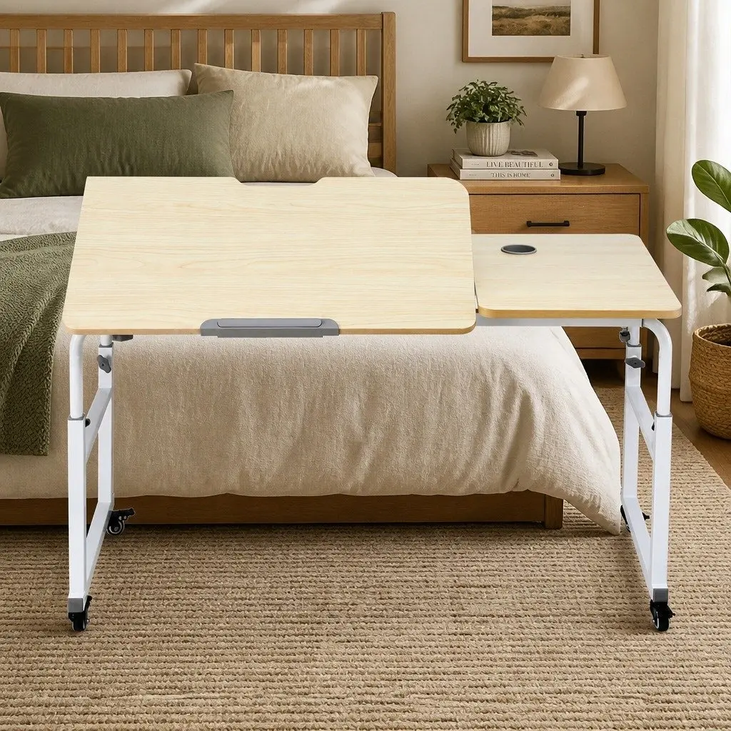 Adjustable Mobile Laptop Desk Natural Height and Width Adjustable Tilting Desktop with Lockable Wheels