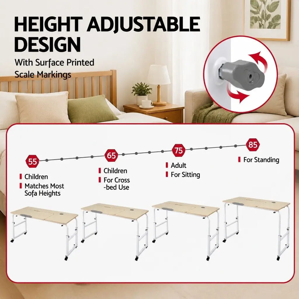 Adjustable Mobile Laptop Desk Natural Height and Width Adjustable Tilting Desktop with Lockable Wheels