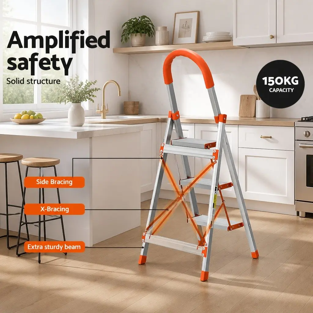 3 Step Ladder Aluminium Lightweight Folding Non-Slip Platform for Home Use