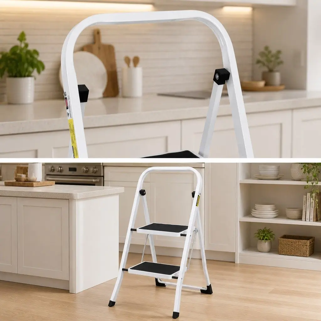 2 Step Ladder Folding Steel Multi-Purpose Lightweight Non-Slip Tread Foam Grip Safety Handle