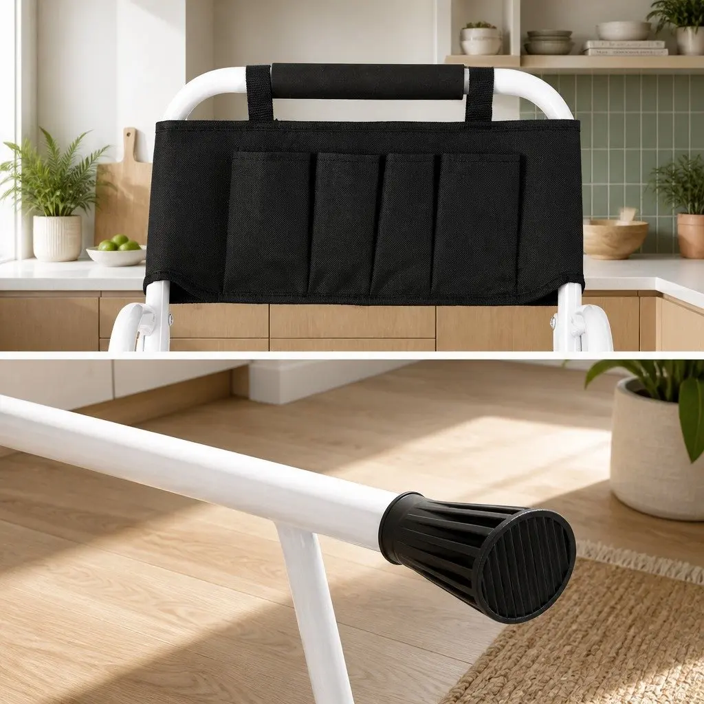 4 Step Ladder Folding Steel Multi-Purpose with Tool Bag Non-Slip Treads Handrails