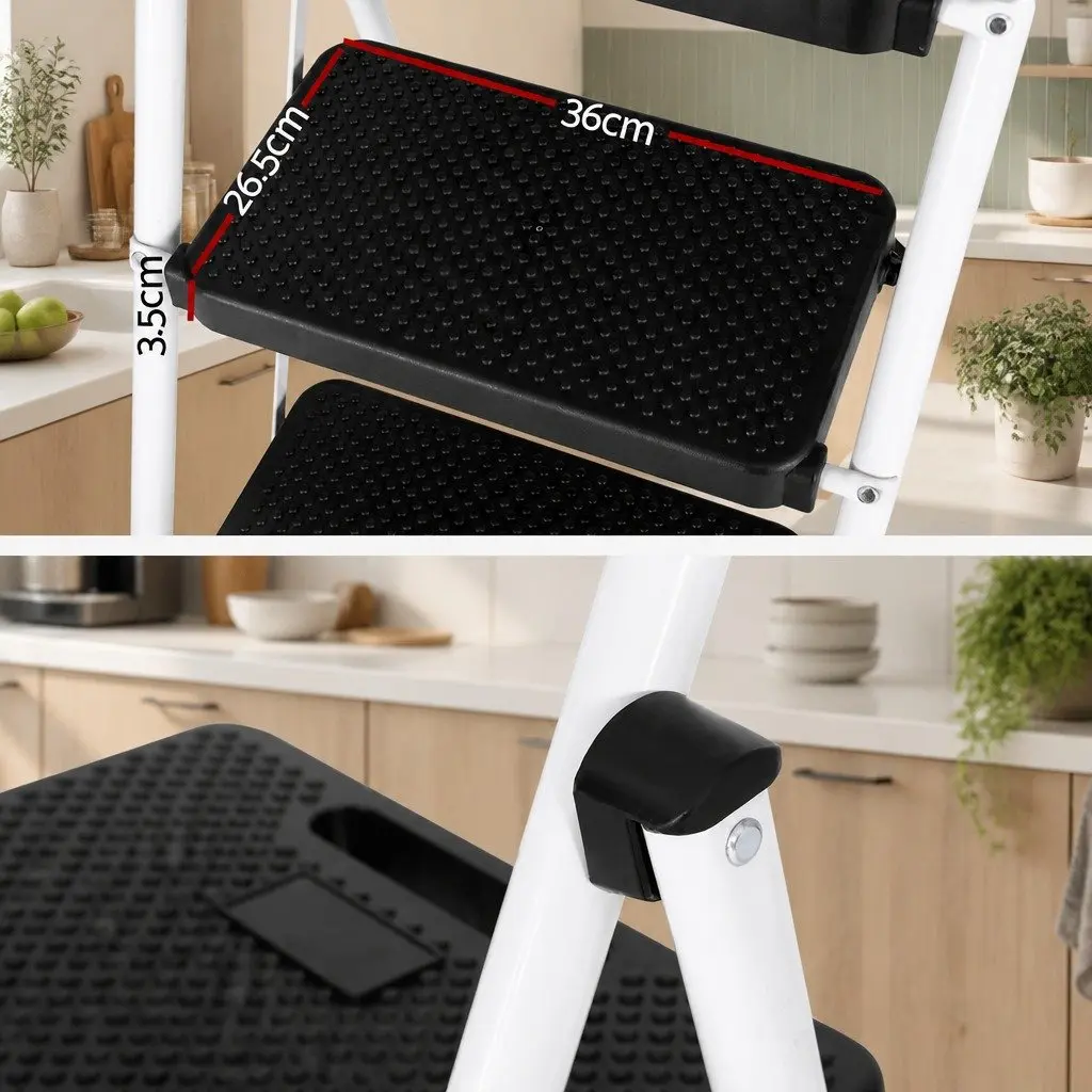 4 Step Ladder Folding Steel Multi-Purpose with Tool Bag Non-Slip Treads Handrails